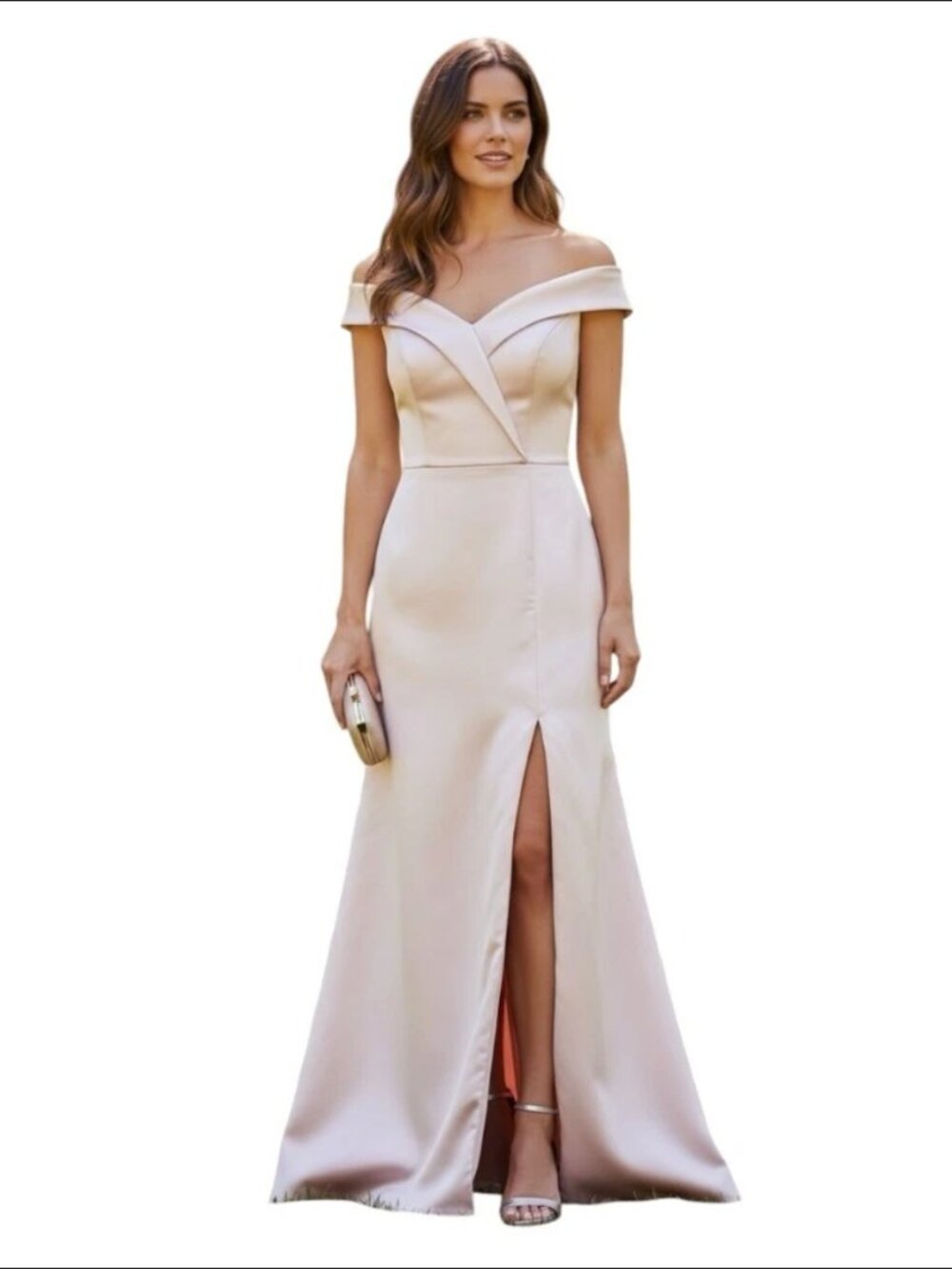 Alfred Sung Off-The-Shoulder Satin Formal Maxi Dress Blush Pink Wedding